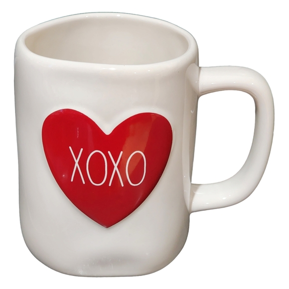 Rae Dunn White XOXO Ceramic Coffee Mug 16 Oz Red Embossed Heart - Picture 3 of 6